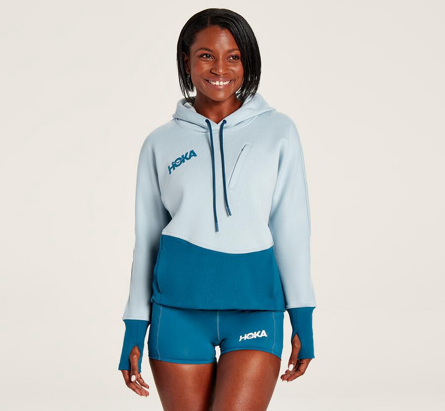 Sweat À Capuche Hoka One One Performance Femme - Bleu - DZC-148906